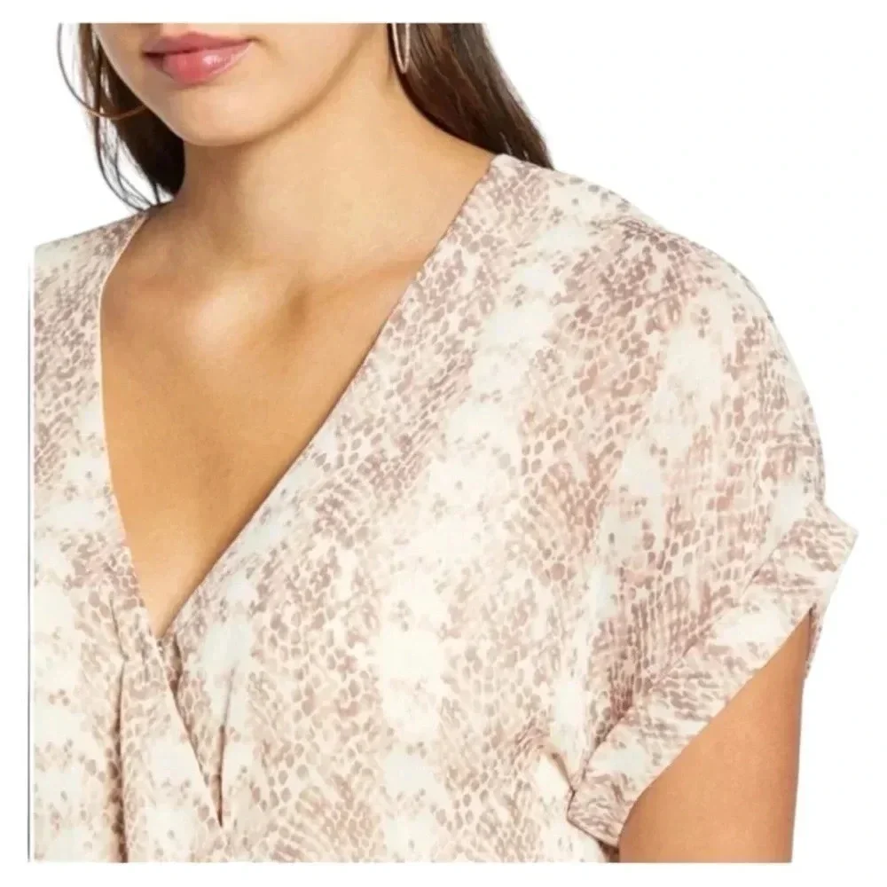 NWT All In Favor blush snakeskin wrap mini dress - Picture 2 of 11